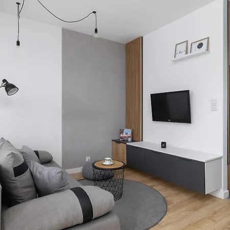Black And Grey In Cracow With Balcony, Parking And Desk By Renters