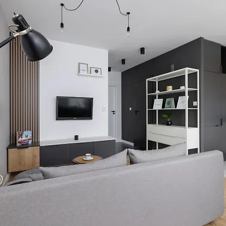 Black And Grey In Cracow With Balcony, Parking And Desk By Renters *